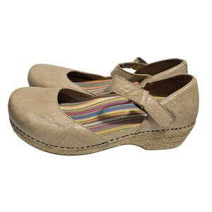 Dansko Denay Mary Jane Shoes Tan Leather Espadrille Wedge Shoes Women's Size 11